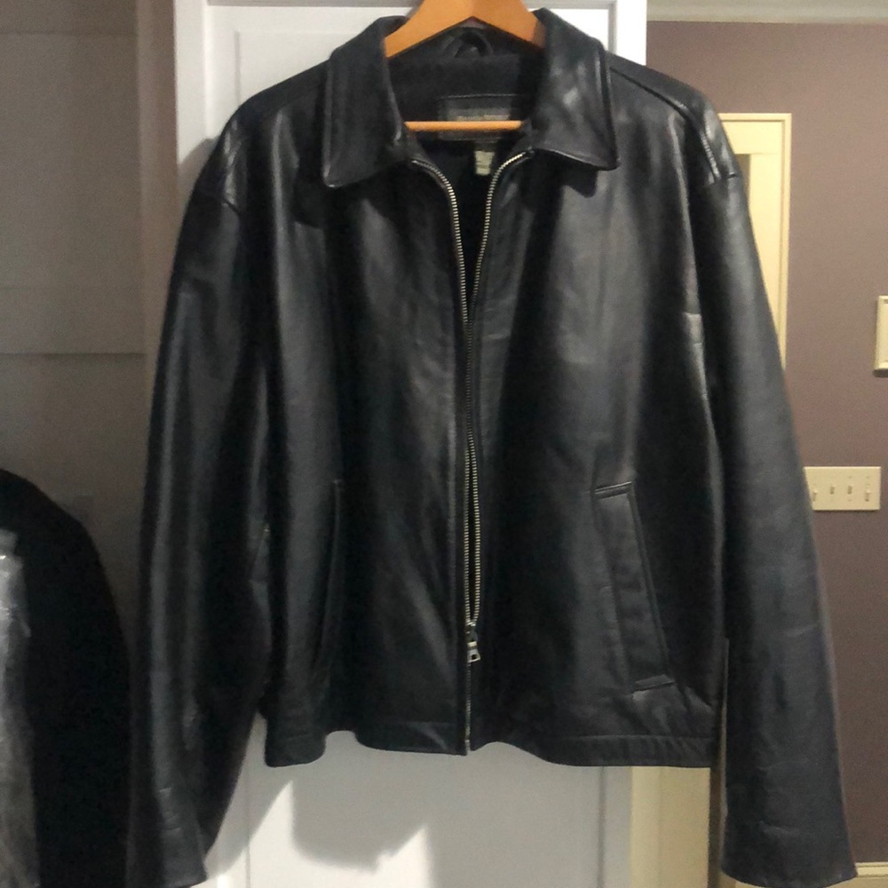 Men’s black leather jacket banana republic
